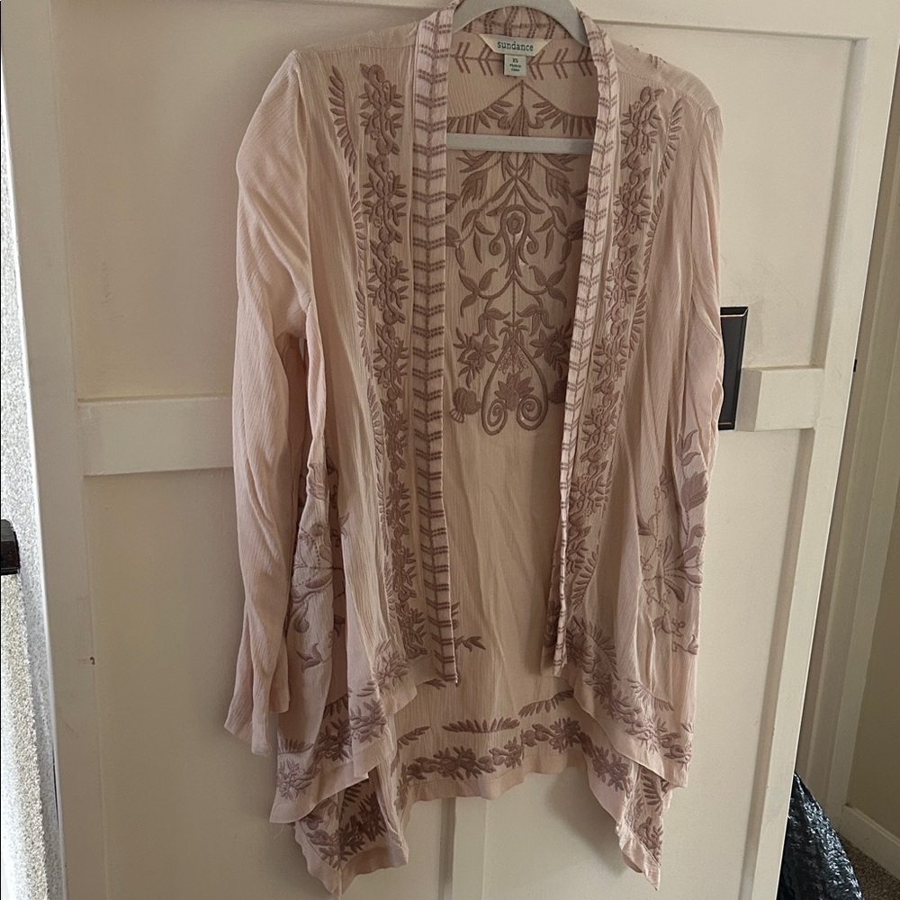 Sundance Pink Embroidered Open Cardigan